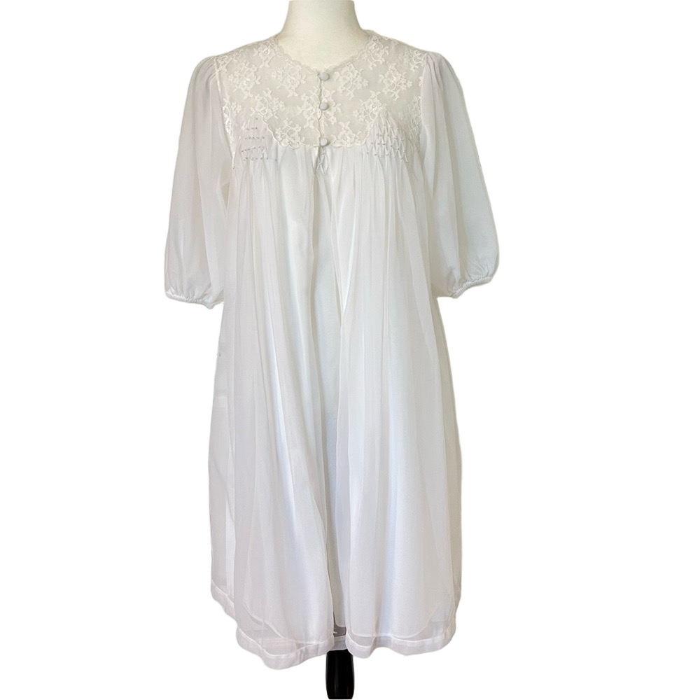 Vintage Eaton Vanity Fair Lingerie Negligee Pegnoir 2 Piece Set S White Boudoir